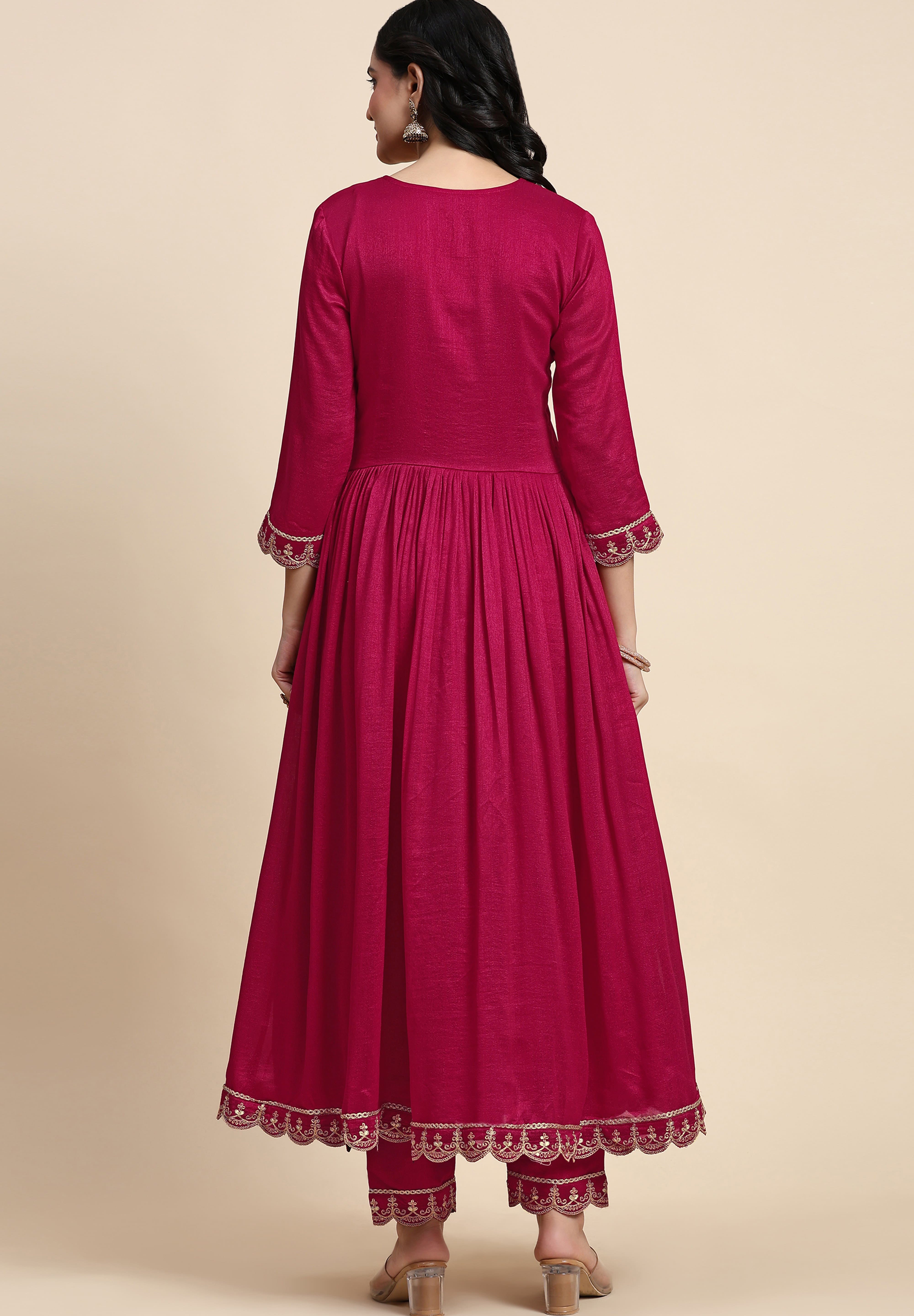 Pink Vichitra Silk Sequence Embroidery Anarkali Salwar Suit Set With Dupatta for Women's Trendmallsin