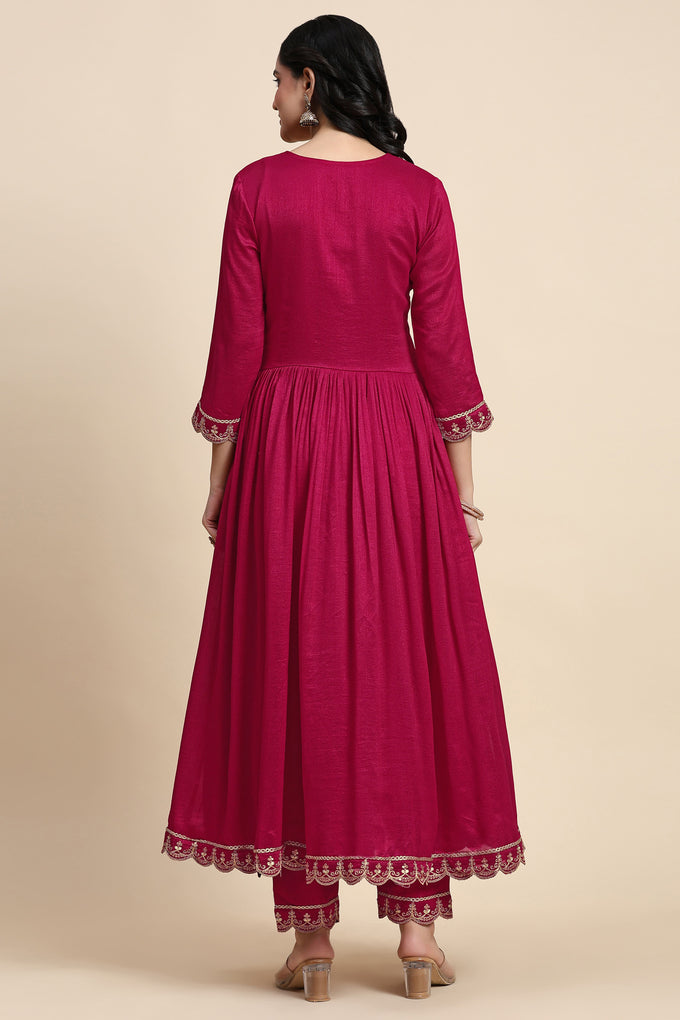 Pink Vichitra Silk Sequence Embroidery Anarkali Salwar Suit Set With Dupatta for Women's Trendmallsin