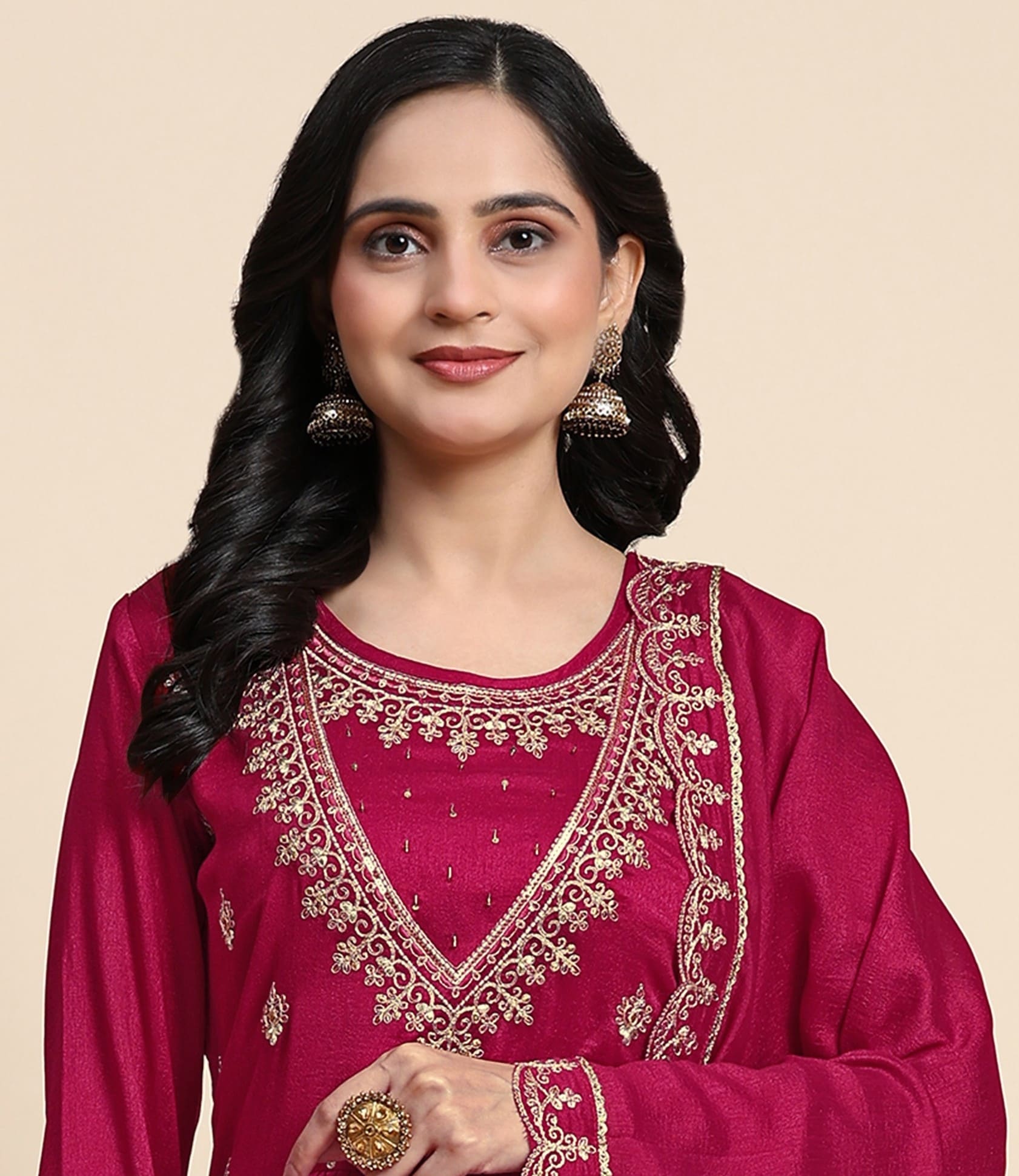 Pink Vichitra Silk Sequence Embroidery Anarkali Salwar Suit Set With Dupatta for Women's Trendmallsin