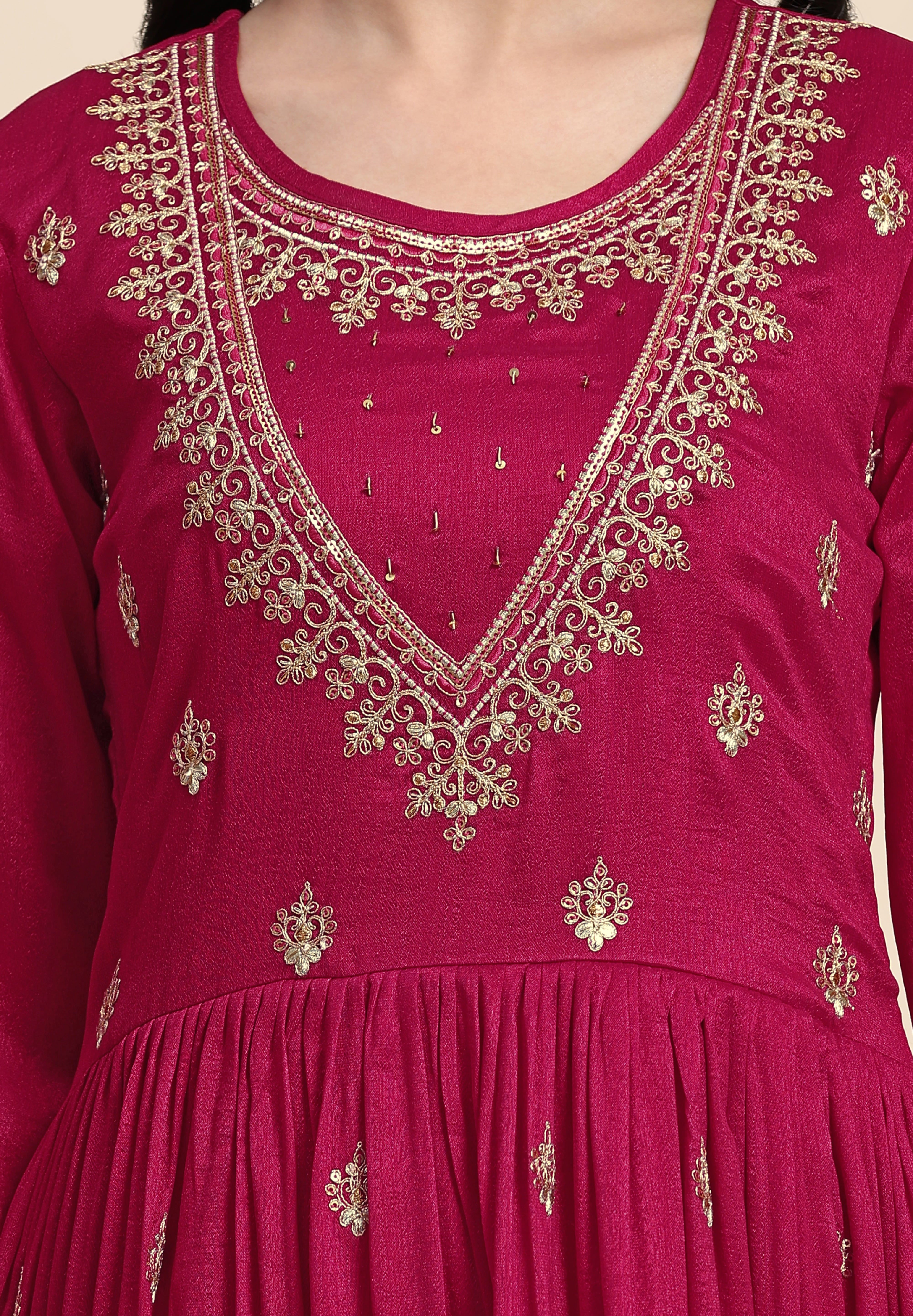 Pink Vichitra Silk Sequence Embroidery Anarkali Salwar Suit Set With Dupatta for Women's Trendmallsin