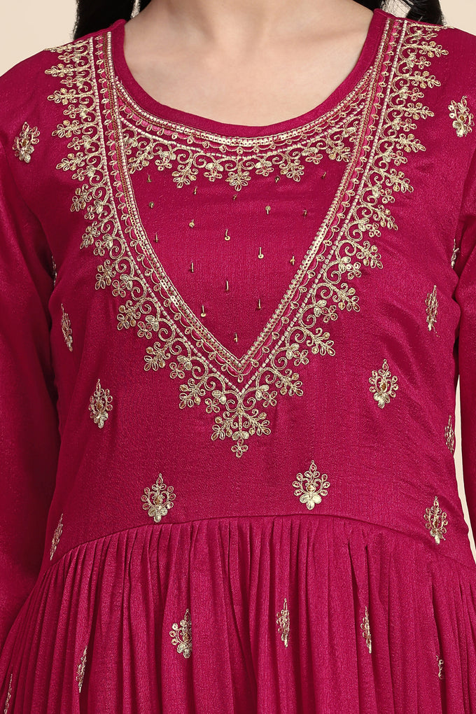 Pink Vichitra Silk Sequence Embroidery Anarkali Salwar Suit Set With Dupatta for Women's Trendmallsin