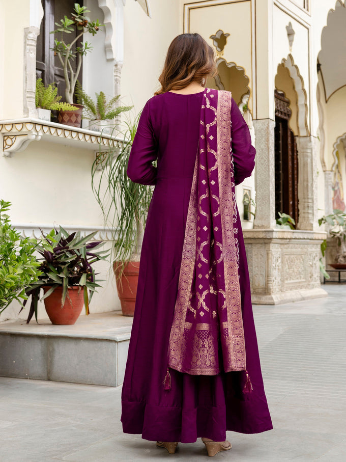 Women's Vichitra Silk Anarkali Suit Set with Jacquard Dupatta for Women Kurta Set for Women Trendmallsin