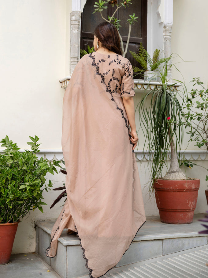 Beige Organza Embroidery Anarkali  Salwar Suit Set Kurta Set for Women's Trendmallsin