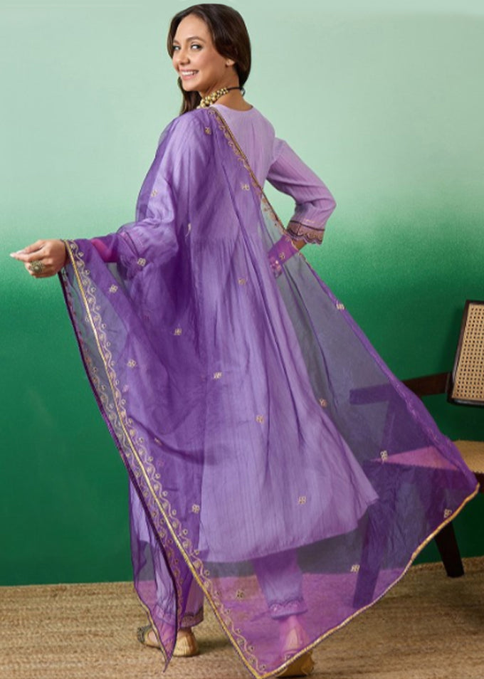 Light Purple Chanderi Embroidery Salwar Suit with Dupatta Set For Women's Trendmalls