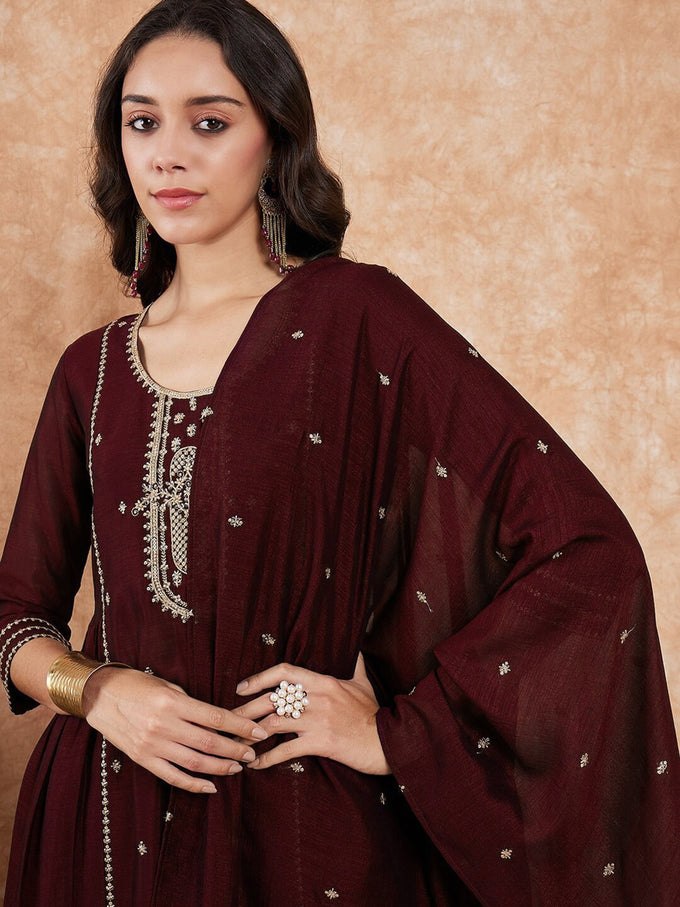 Maroon Art Silk Embroidery Salwar Suit Set for Women Trendmallsin