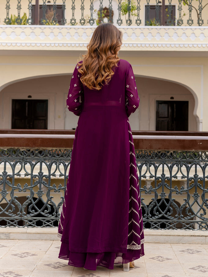 Georgette Embroidery Crop Top Shrug Lehenga Set for Women Trendmallsin