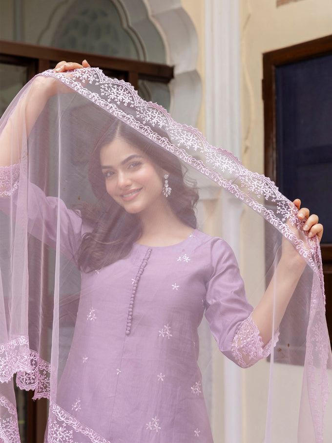 Light Purpel Art Silk Embroidery A line Salwar Suit with Dupatta  Set For Woman's Trendmallsin