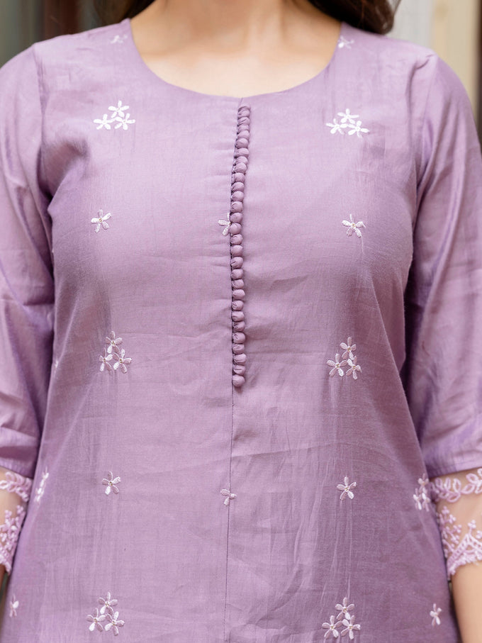 Light Purpel Art Silk Embroidery A line Salwar Suit with Dupatta  Set For Woman's Trendmallsin