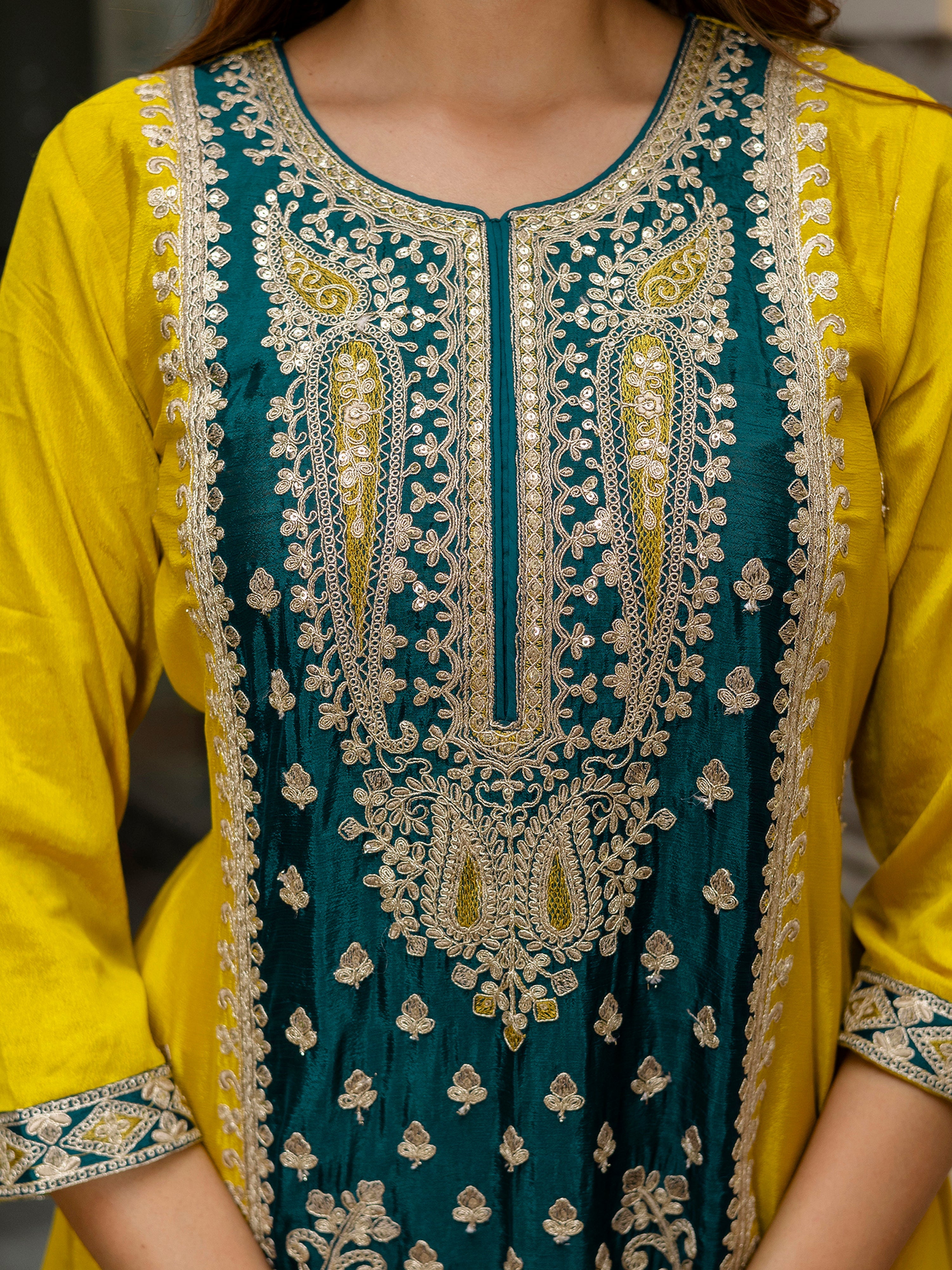 Women's Art Silk Sequins Embroidery Salwar Suit Set Kurta Sharara with Dupatta Kurta Palazzo Set Trendmallsin