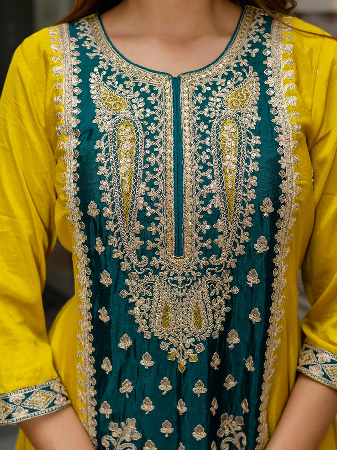 Women's Art Silk Sequins Embroidery Salwar Suit Set Kurta Sharara with Dupatta Kurta Palazzo Set Trendmallsin