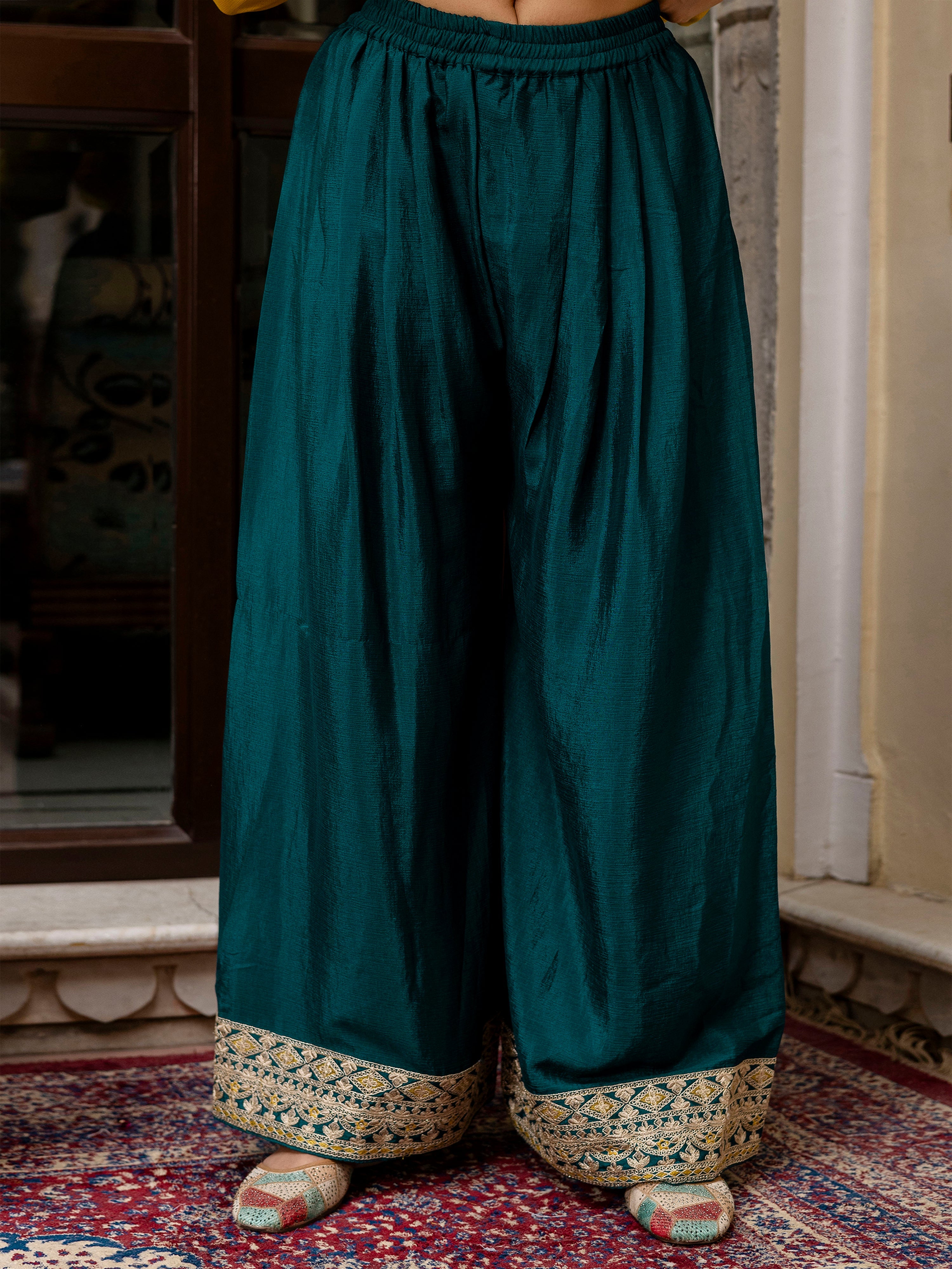 Women's Art Silk Sequins Embroidery Salwar Suit Set Kurta Sharara with Dupatta Kurta Palazzo Set Trendmallsin