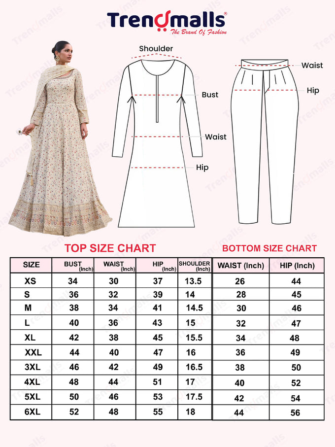 Offwhite Georgette Embroidery Sequence work Anarkali Kurta Pant Set with Dupatta for Women Trendmallsin