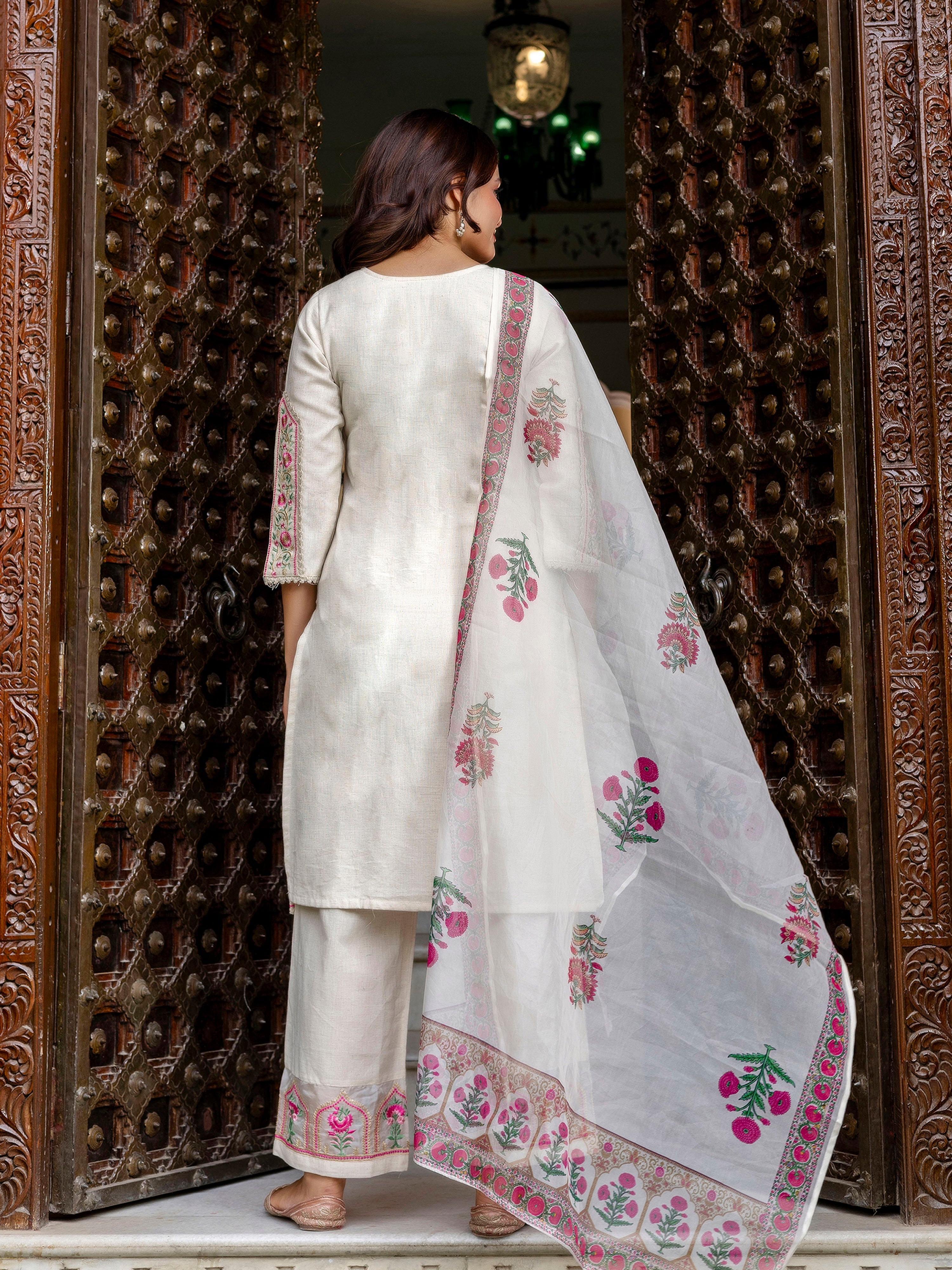 White Cotton Embroidery Salwar Suit with Dupatta Set For Women's Trendmallsin