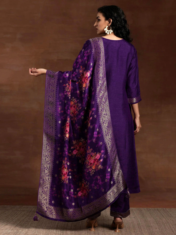 Purple Jaquard Silk Embroidery Stone Work Kurta Pant with Dupatta Trendmalls