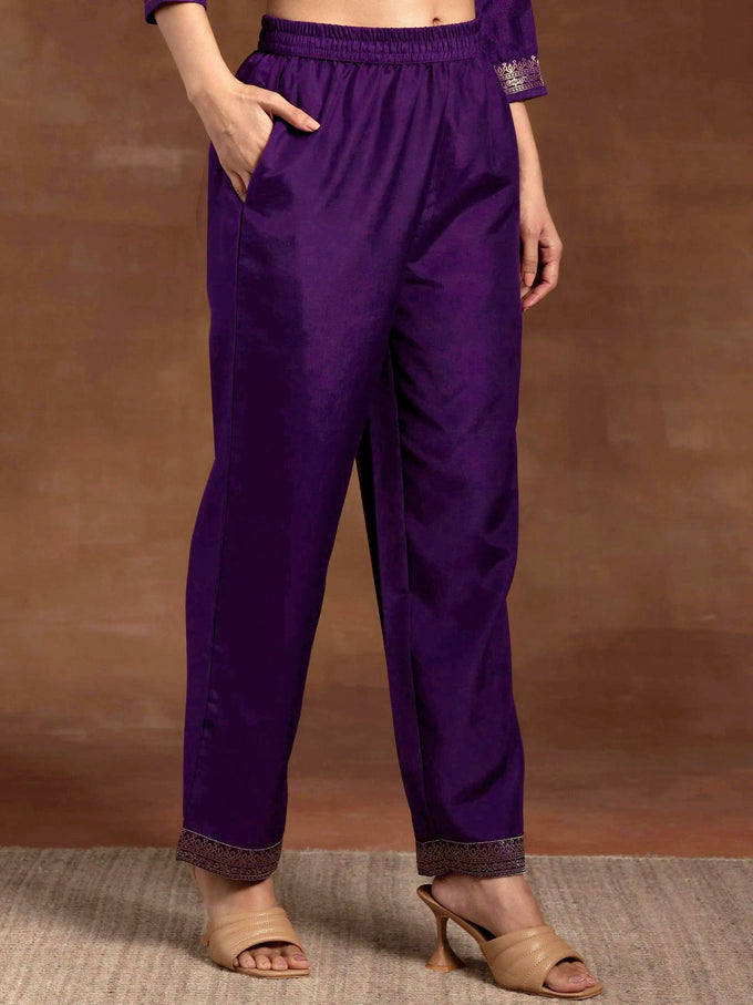 Purple Jaquard Silk Embroidery Stone Work Kurta Pant with Dupatta Trendmalls