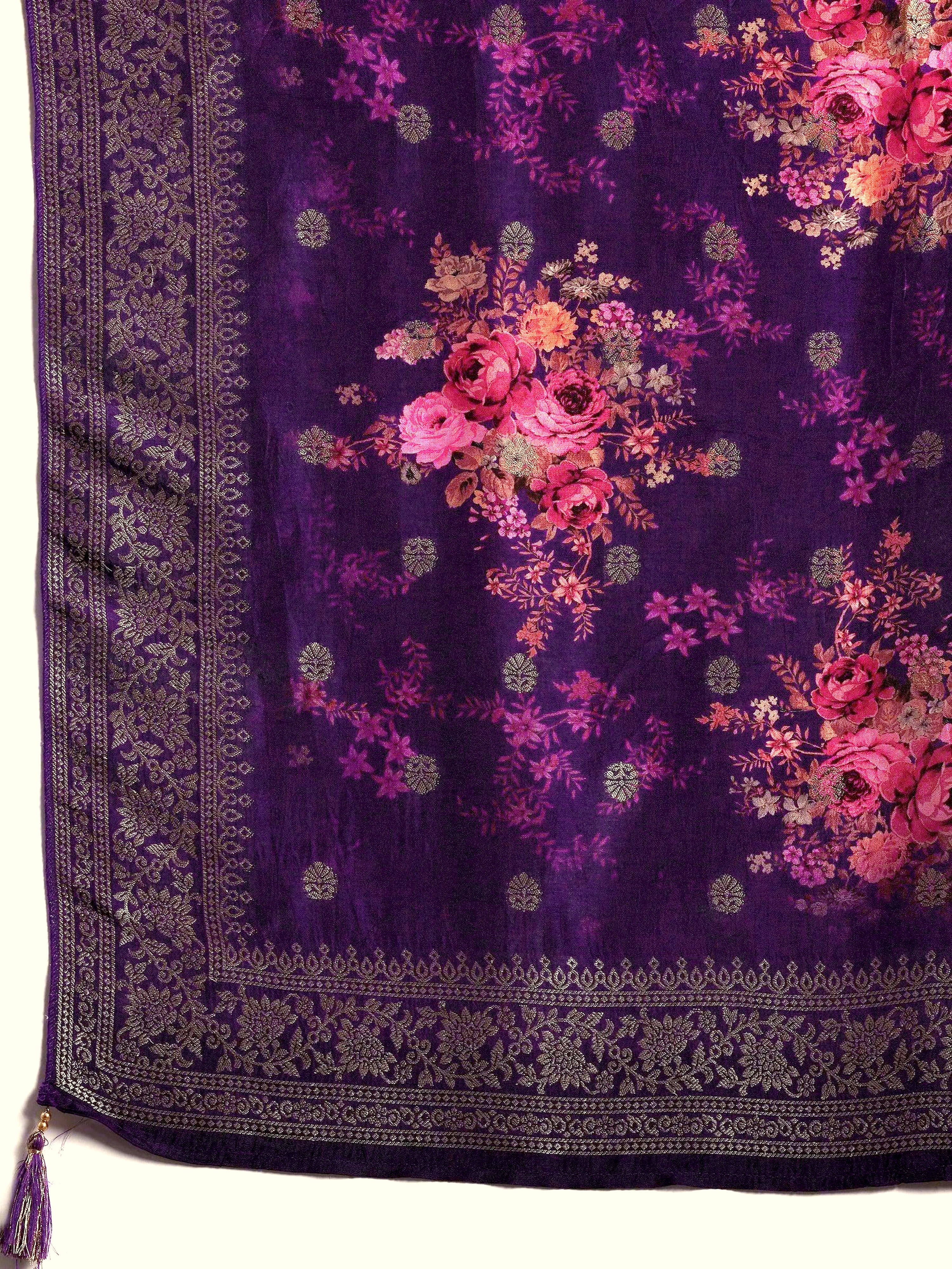 Purple Jaquard Silk Embroidery Stone Work Kurta Pant with Dupatta Trendmalls