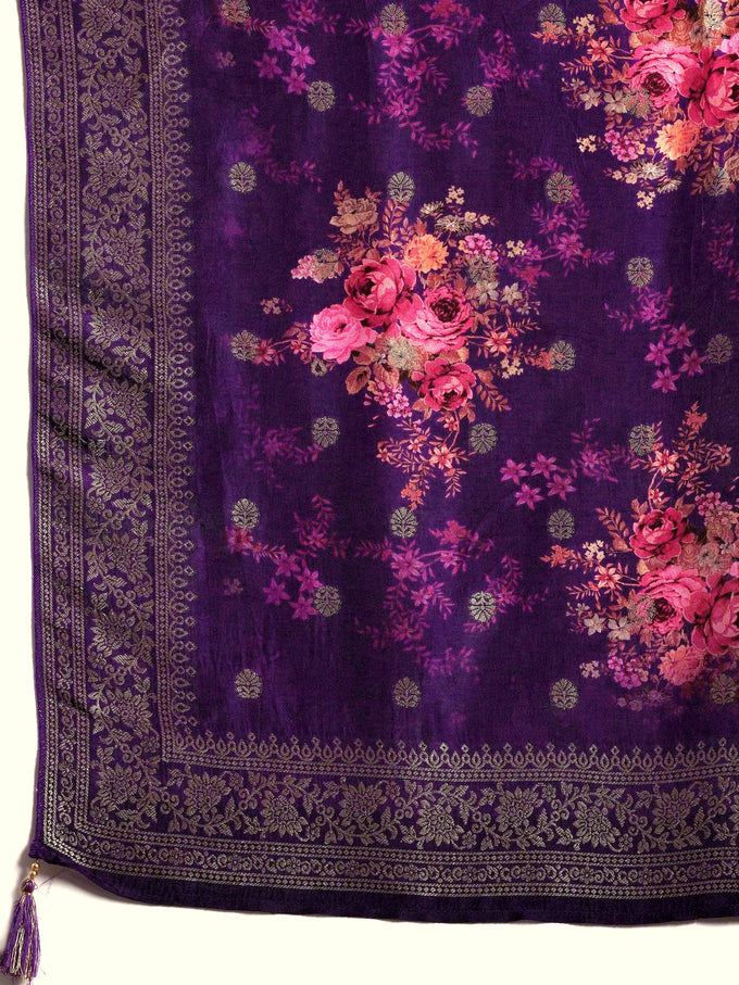 Purple Jaquard Silk Embroidery Stone Work Kurta Pant with Dupatta Trendmalls