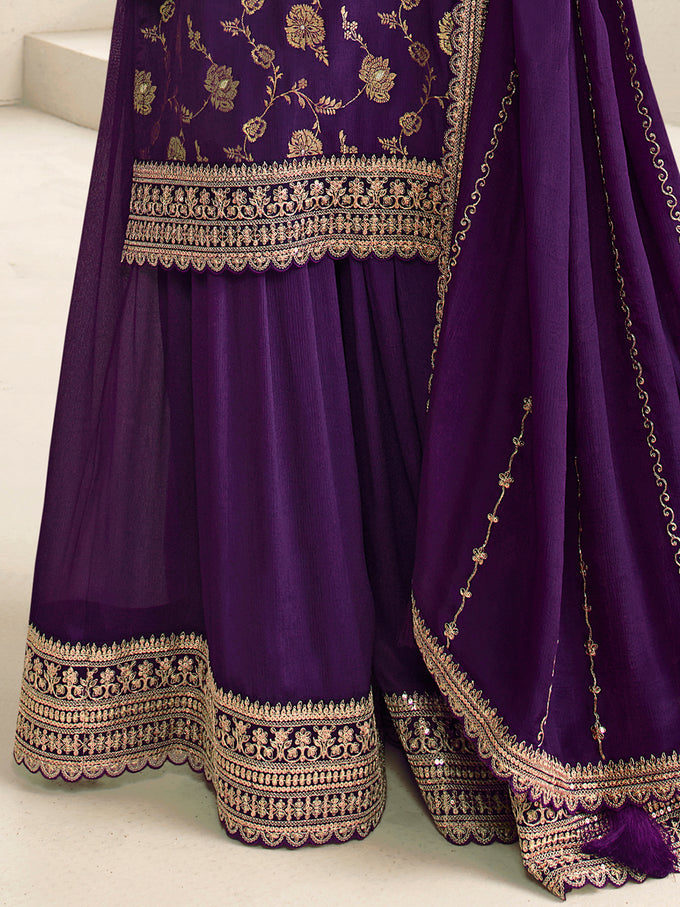 Purple Jequard Embroidery Salwar Suit With Dupatta