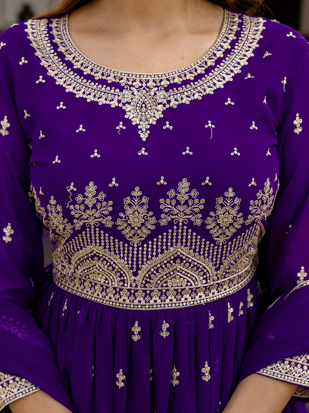 Purple Georgette Embroidery Pleated Kurta Sharara with Dupatta Salwar Suit Set For Women's Trendmallsin