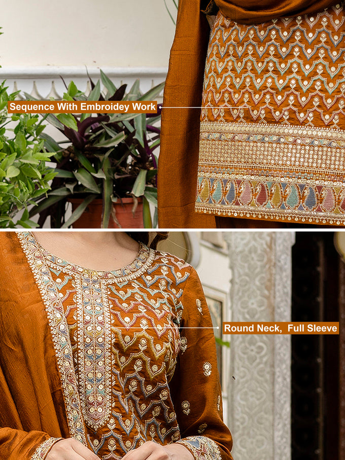 Women's Art Silk Sequins Embroidery Kurta Sharara Set with Dupatta for Women Kurta Palazzo Set Trendmallsin