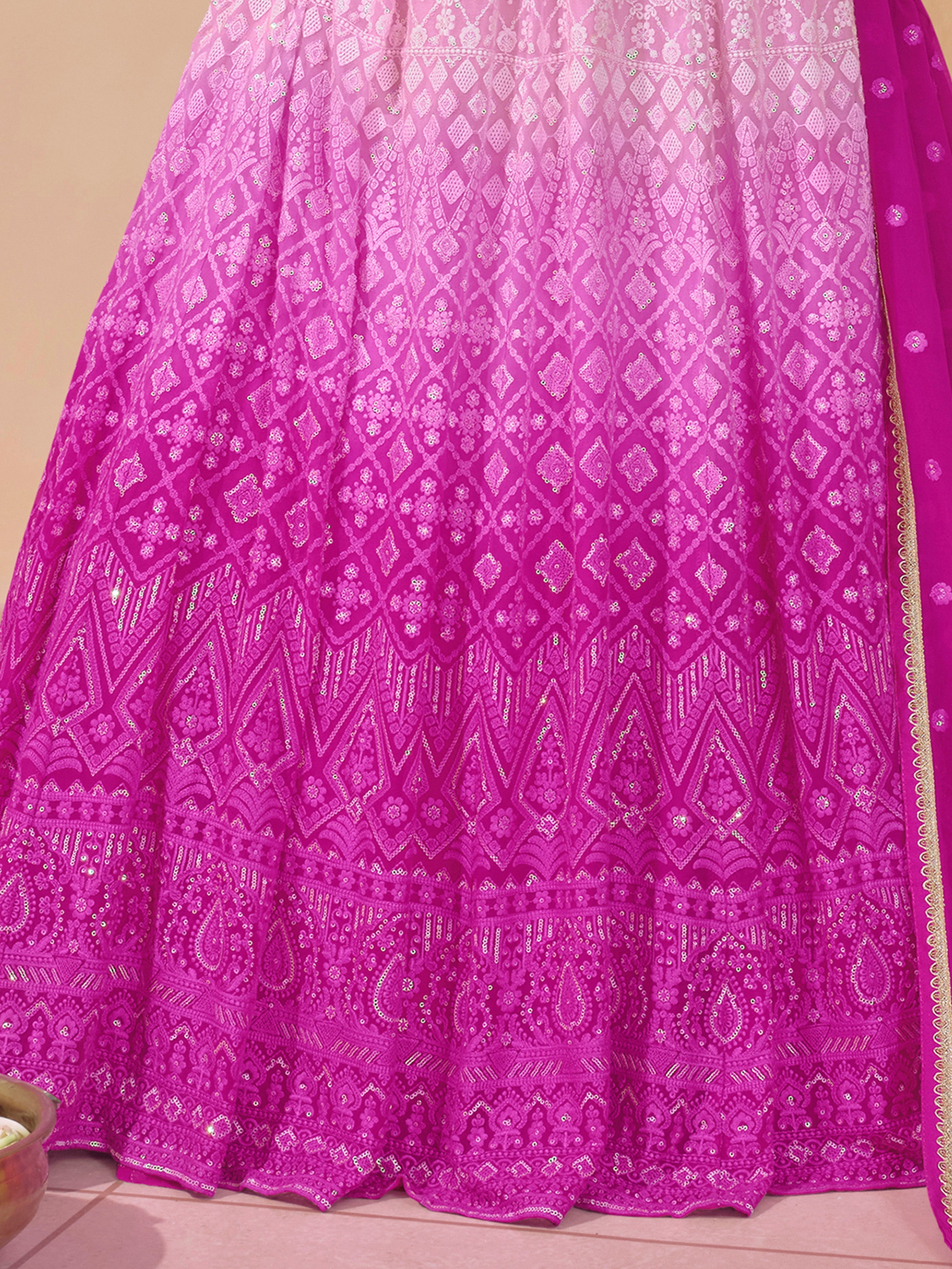 Pink Georgette Embroidery Sequence Work Gown For Women