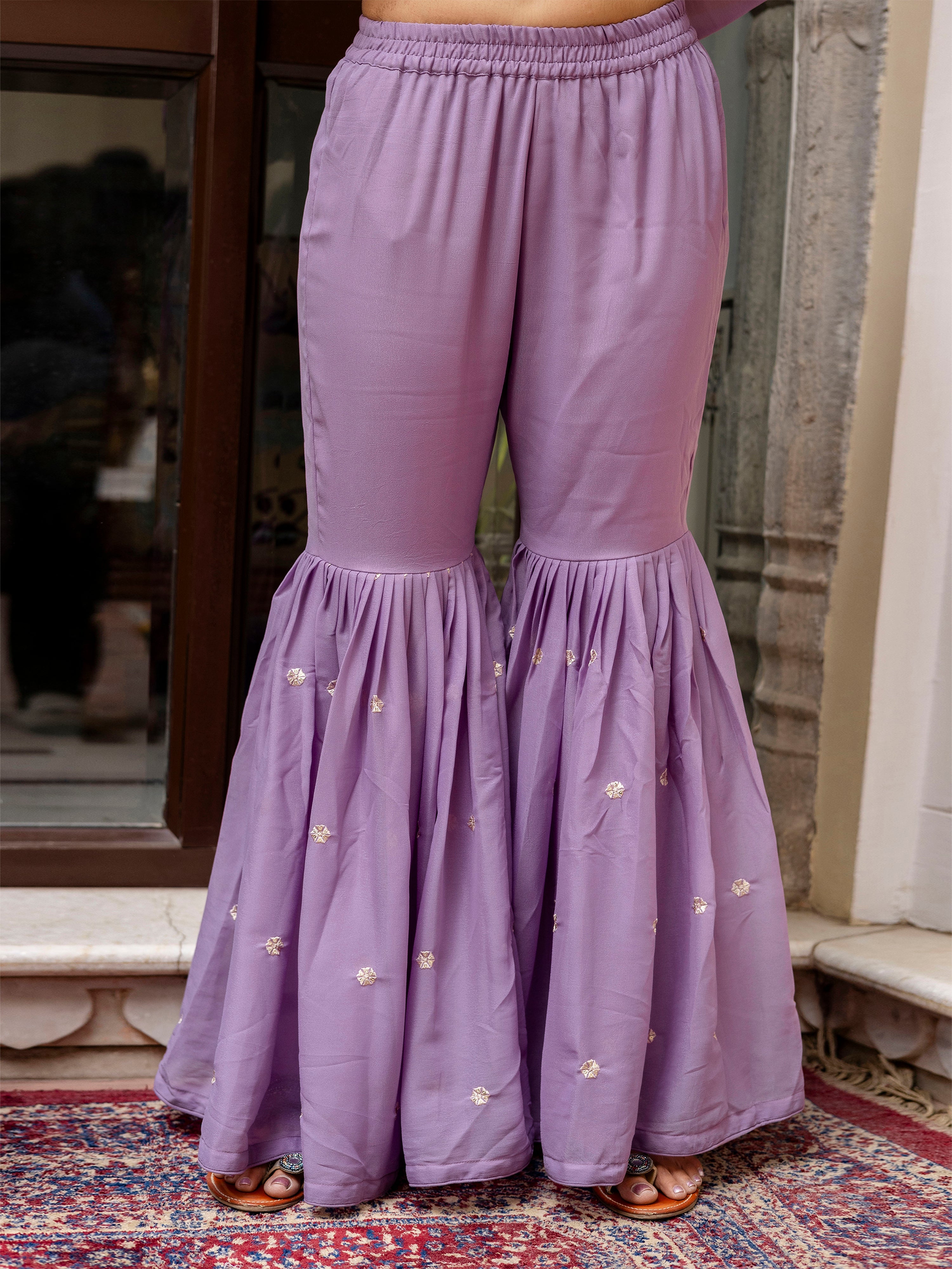 Purple Art Silk Embroidery Kurta Sharara Set with Dupatta For Women's Trendmallsin