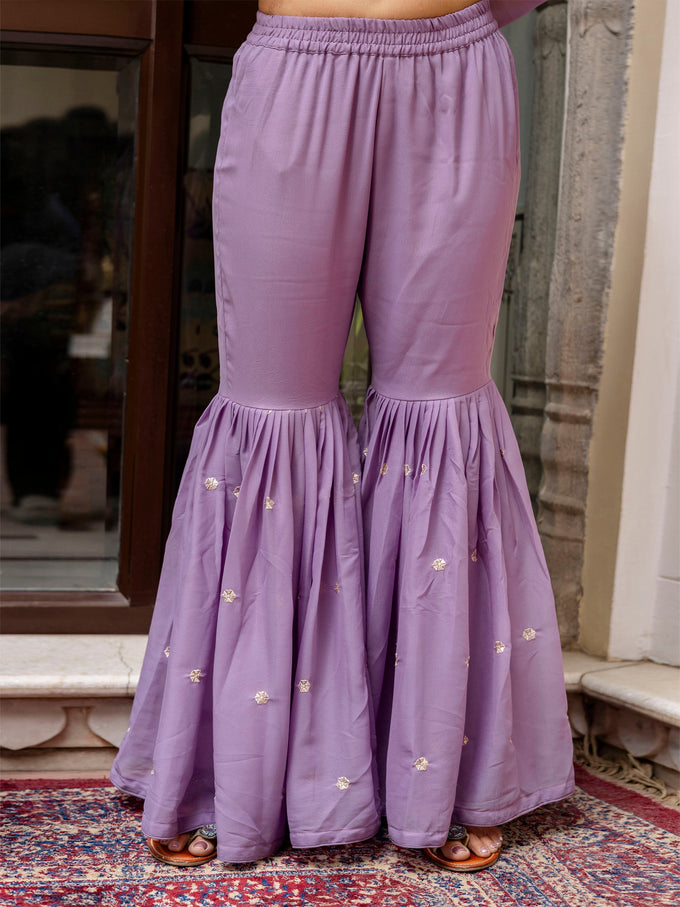Purple Art Silk Embroidery Kurta Sharara Set with Dupatta For Women's Trendmallsin