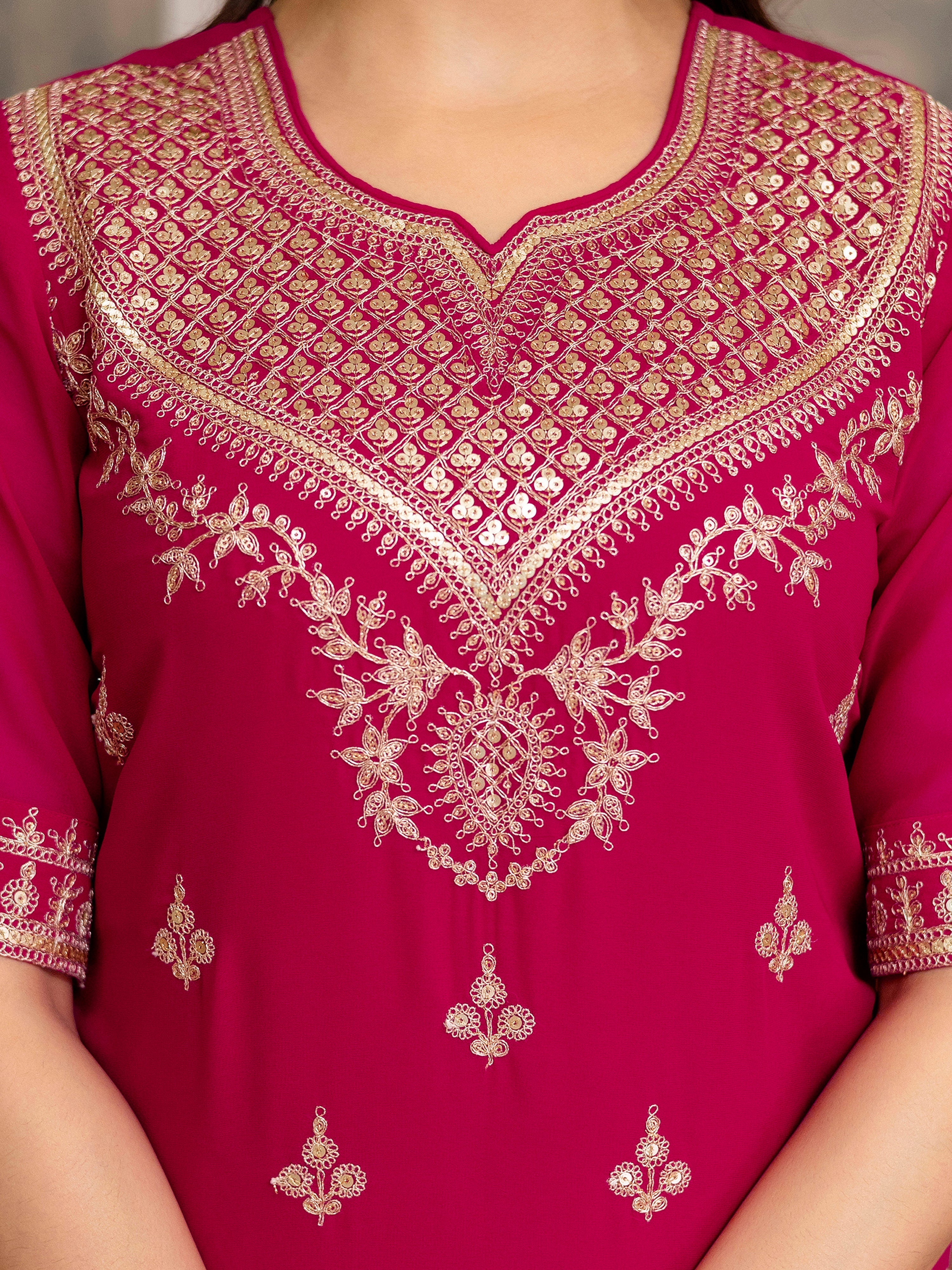 Pink Georgette Embroidery Kurta Sharara Set with Dupatta For Women's Trendmalls