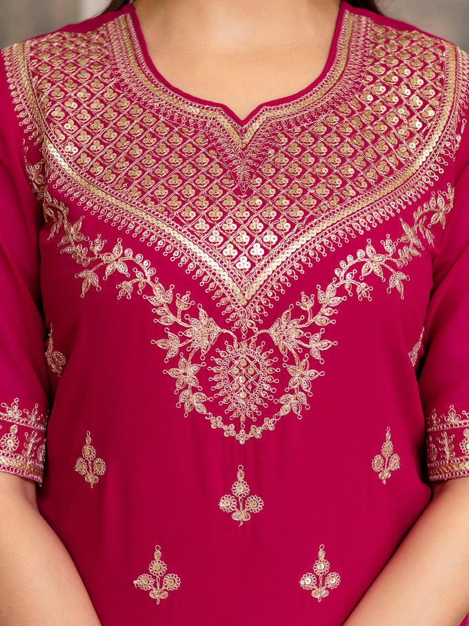 Pink Georgette Embroidery Kurta Sharara Set with Dupatta For Women's Trendmalls