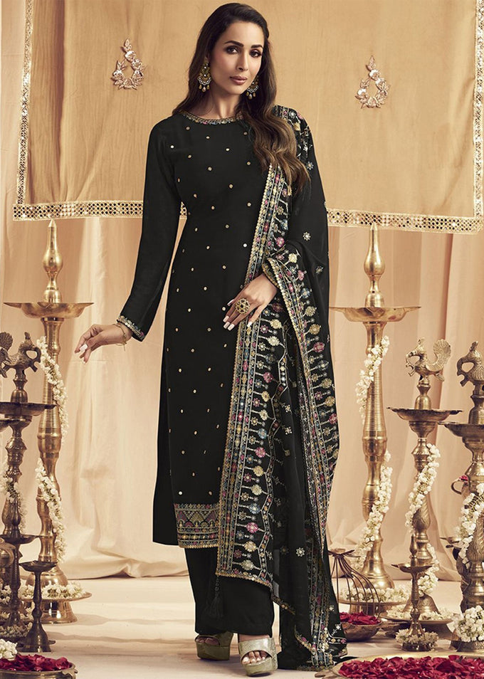 Black Georgette Embroidery Salwar Suit Set for Women's Trendmallsin