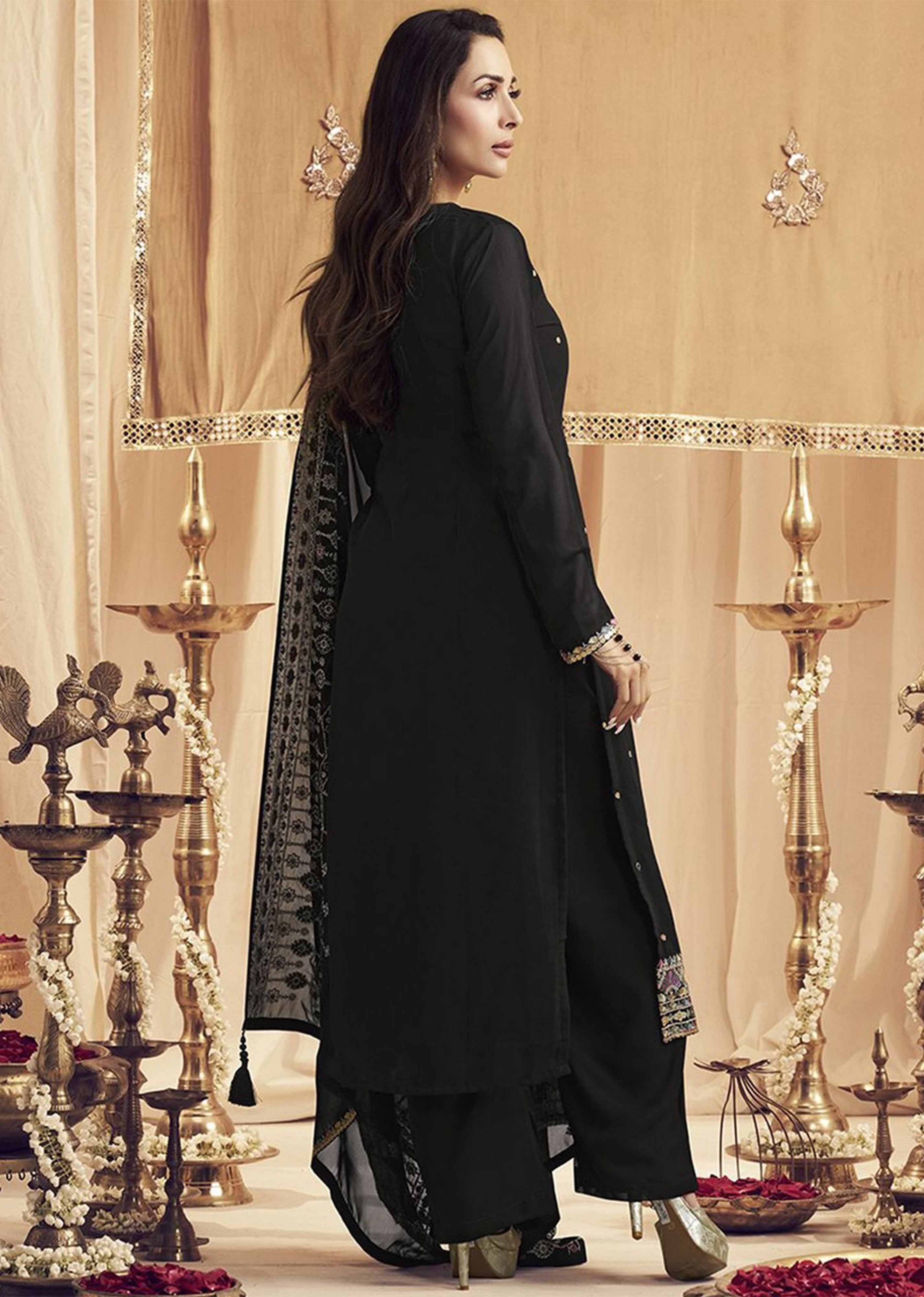 Black Georgette Embroidery Salwar Suit Set for Women's Trendmallsin