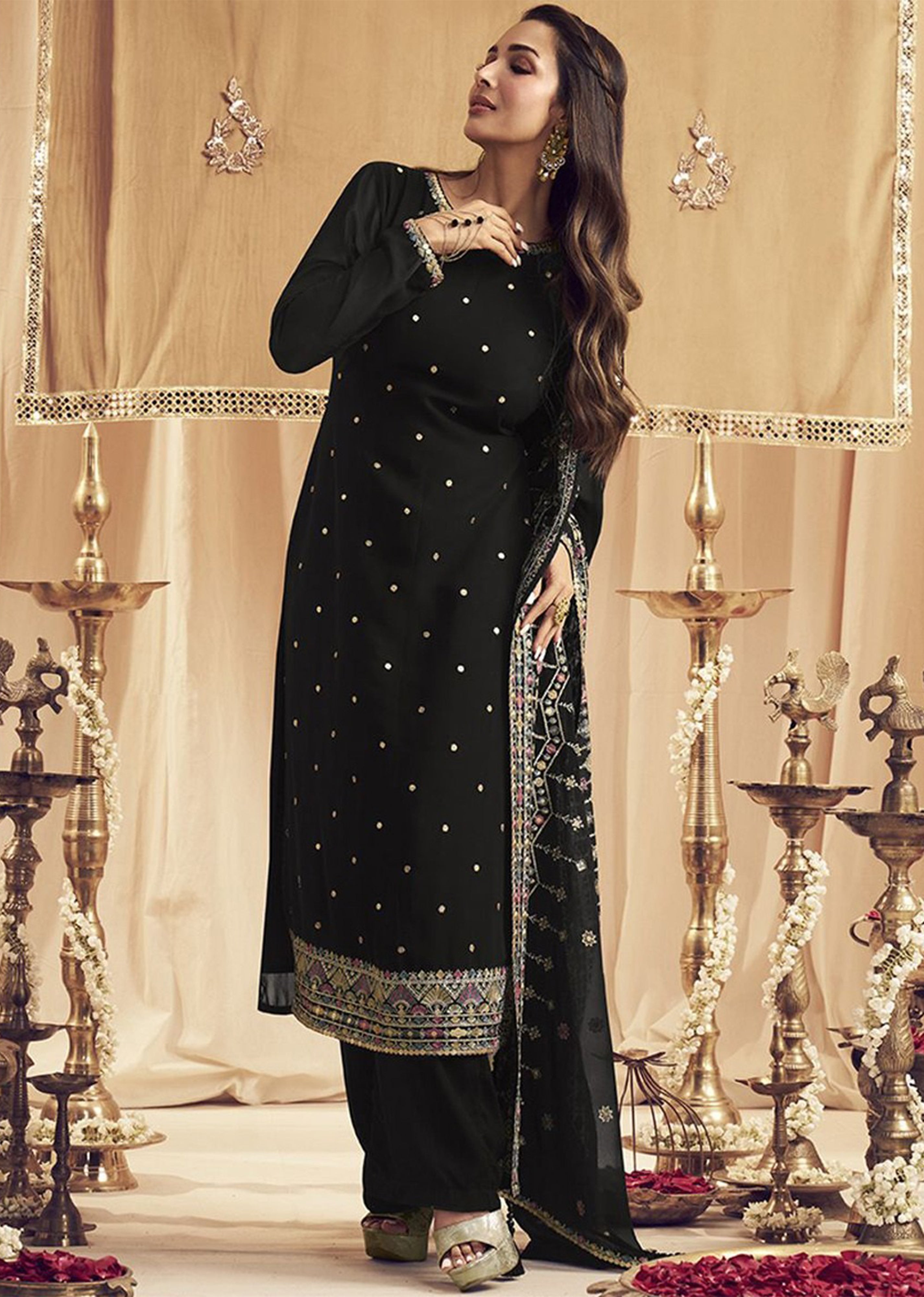 Black Georgette Embroidery Salwar Suit Set for Women's Trendmallsin