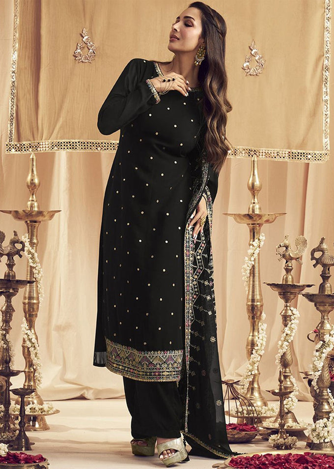 Black Georgette Embroidery Salwar Suit Set for Women's Trendmallsin