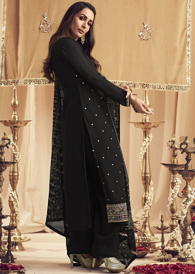 Black Georgette Embroidery Salwar Suit Set for Women's Trendmallsin