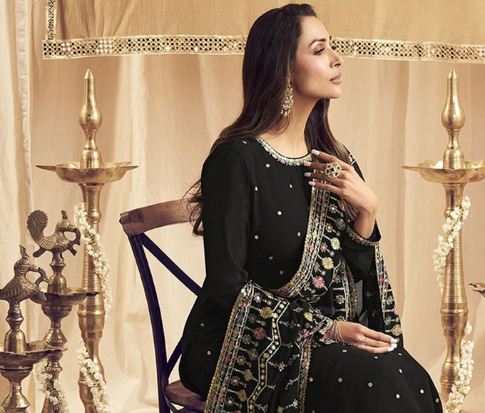 Black Georgette Embroidery Salwar Suit Set for Women's Trendmallsin