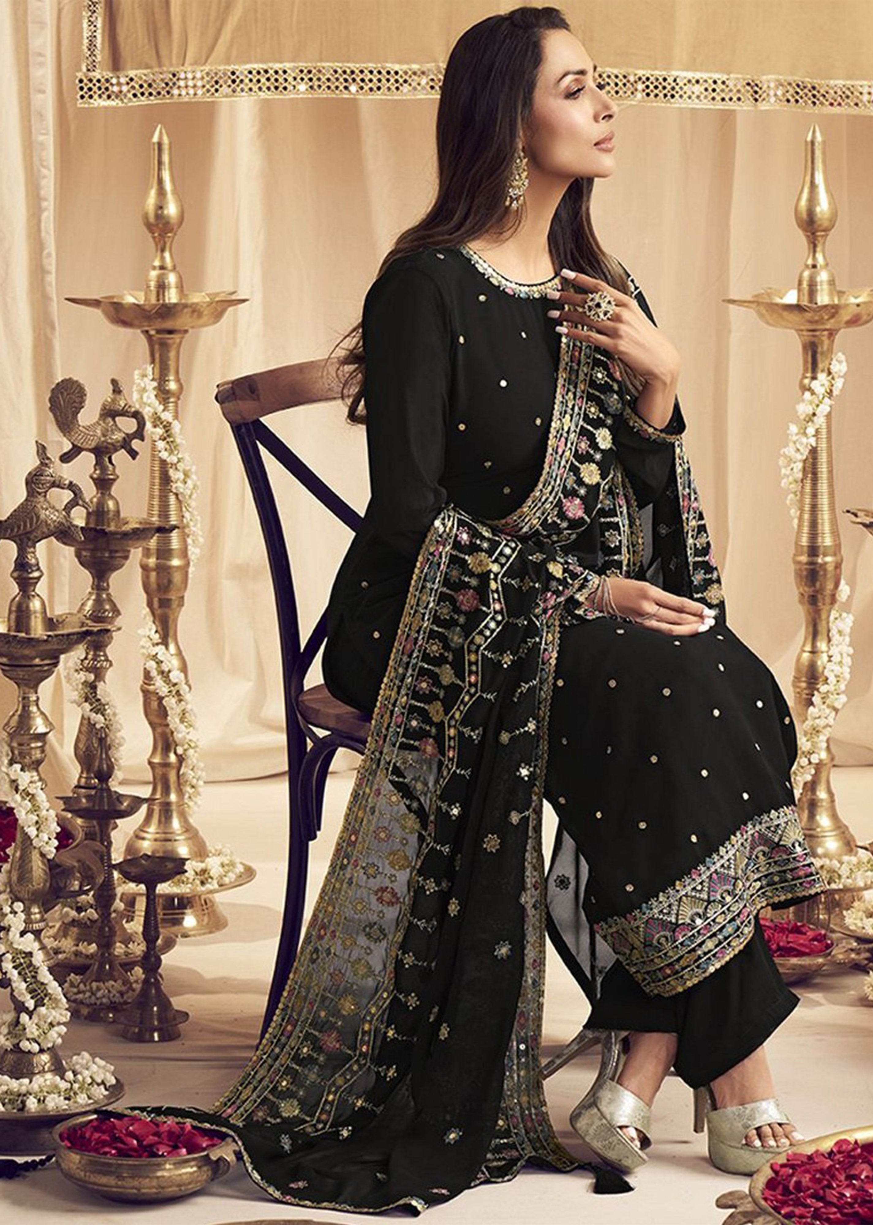 Black Georgette Embroidery Salwar Suit Set for Women's Trendmallsin