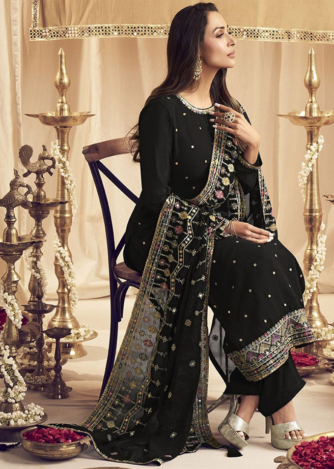 Black Georgette Embroidery Salwar Suit Set for Women's Trendmallsin