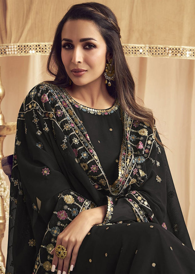 Black Georgette Embroidery Salwar Suit Set for Women's Trendmallsin