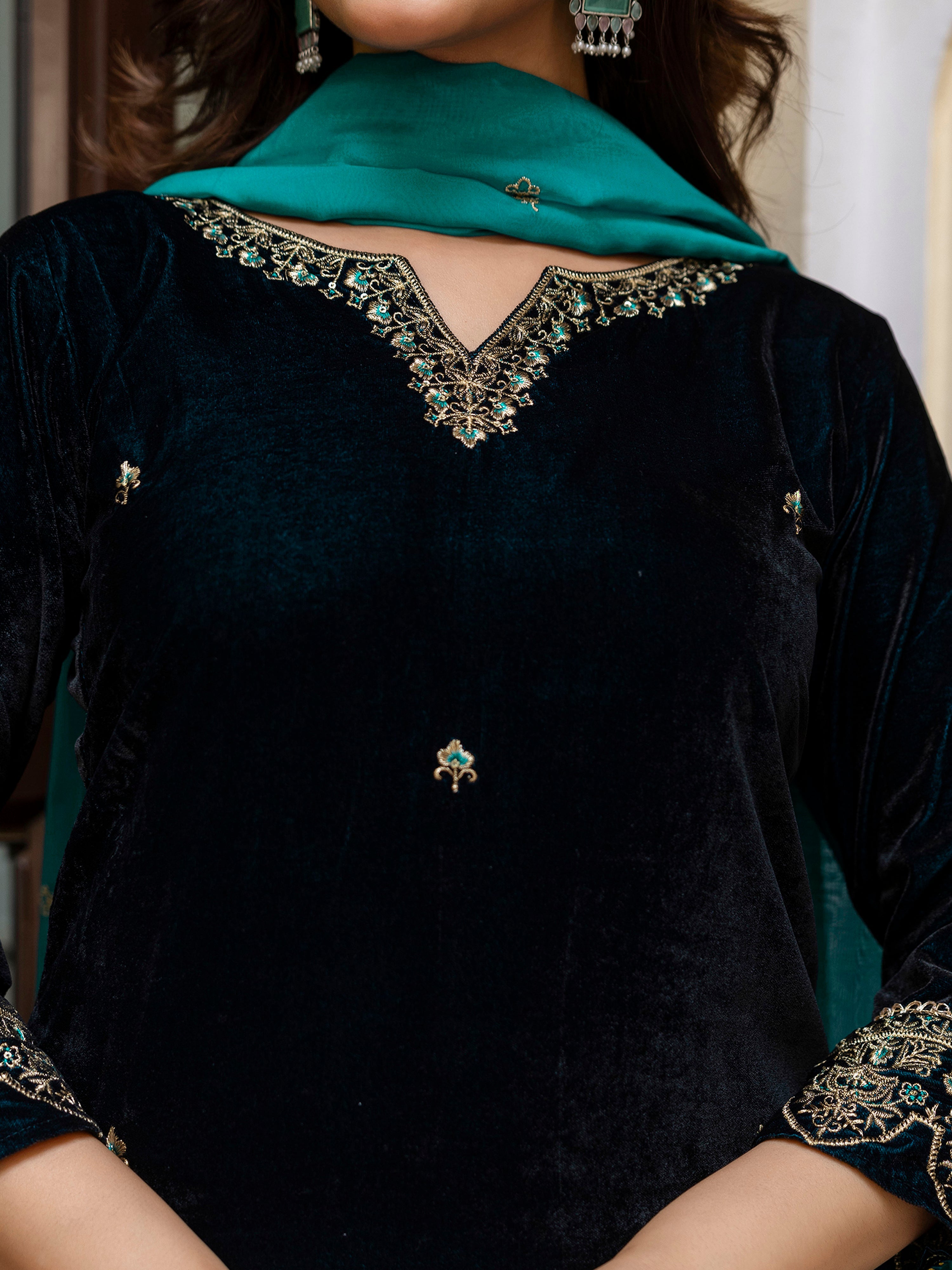 Morpeach Velvet Embroidery Salwar Suit Set with Dupattakk for Women's Trendmallsin
