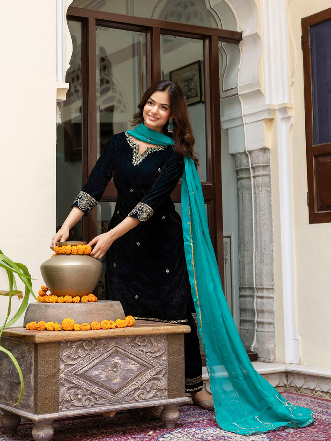 Morpeach Velvet Embroidery Salwar Suit Set with Dupattakk for Women's Trendmallsin