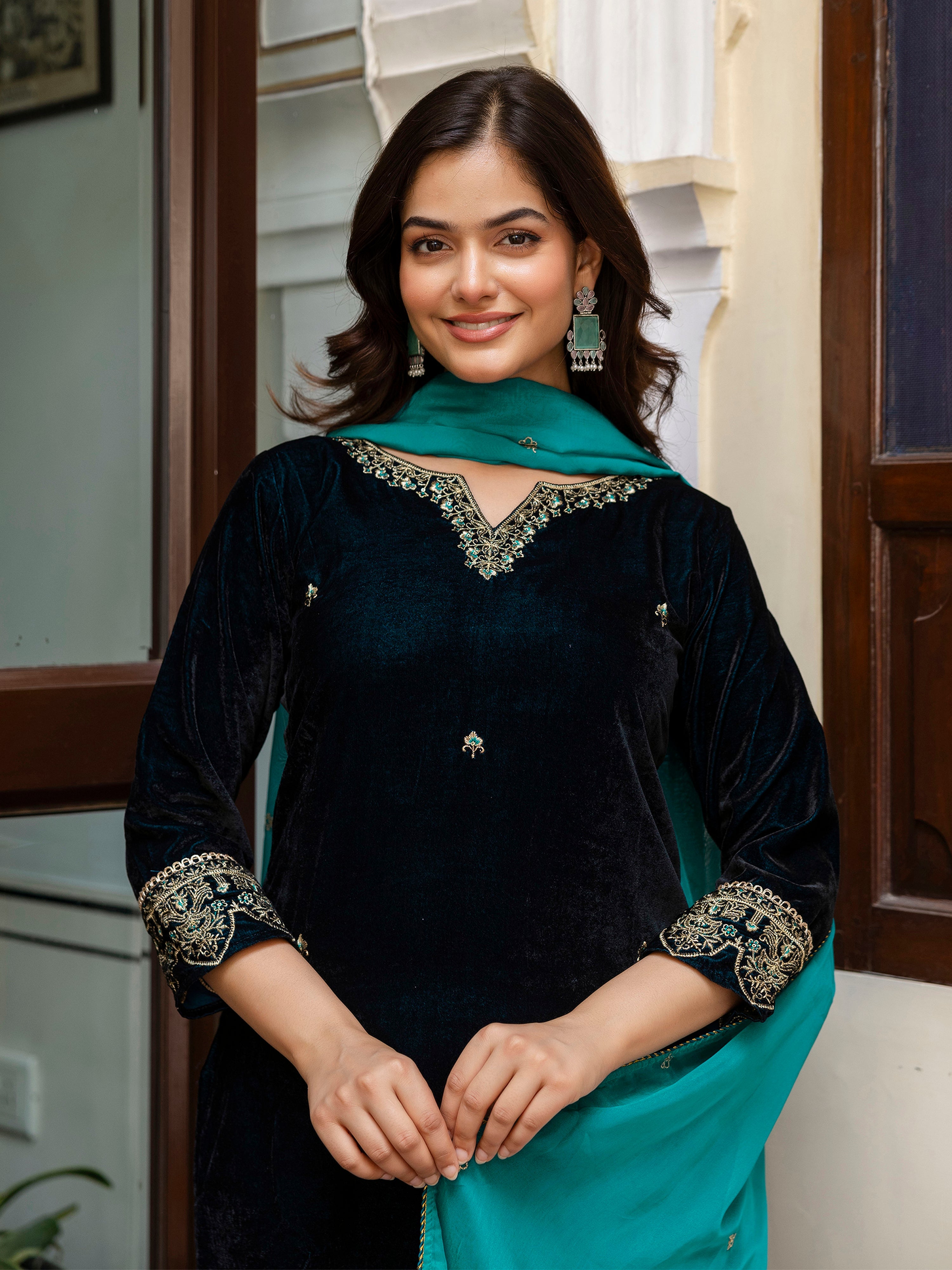 Morpeach Velvet Embroidery Salwar Suit Set with Dupattakk for Women's Trendmallsin