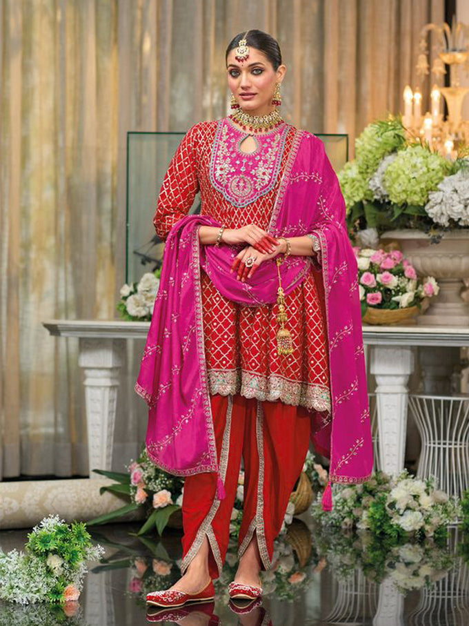 Pakistani Style Embroidered Kurta With Patiala Salwar And Dupatta Set Ethnic Party Wear Designer Punjabi Suit Set For Women