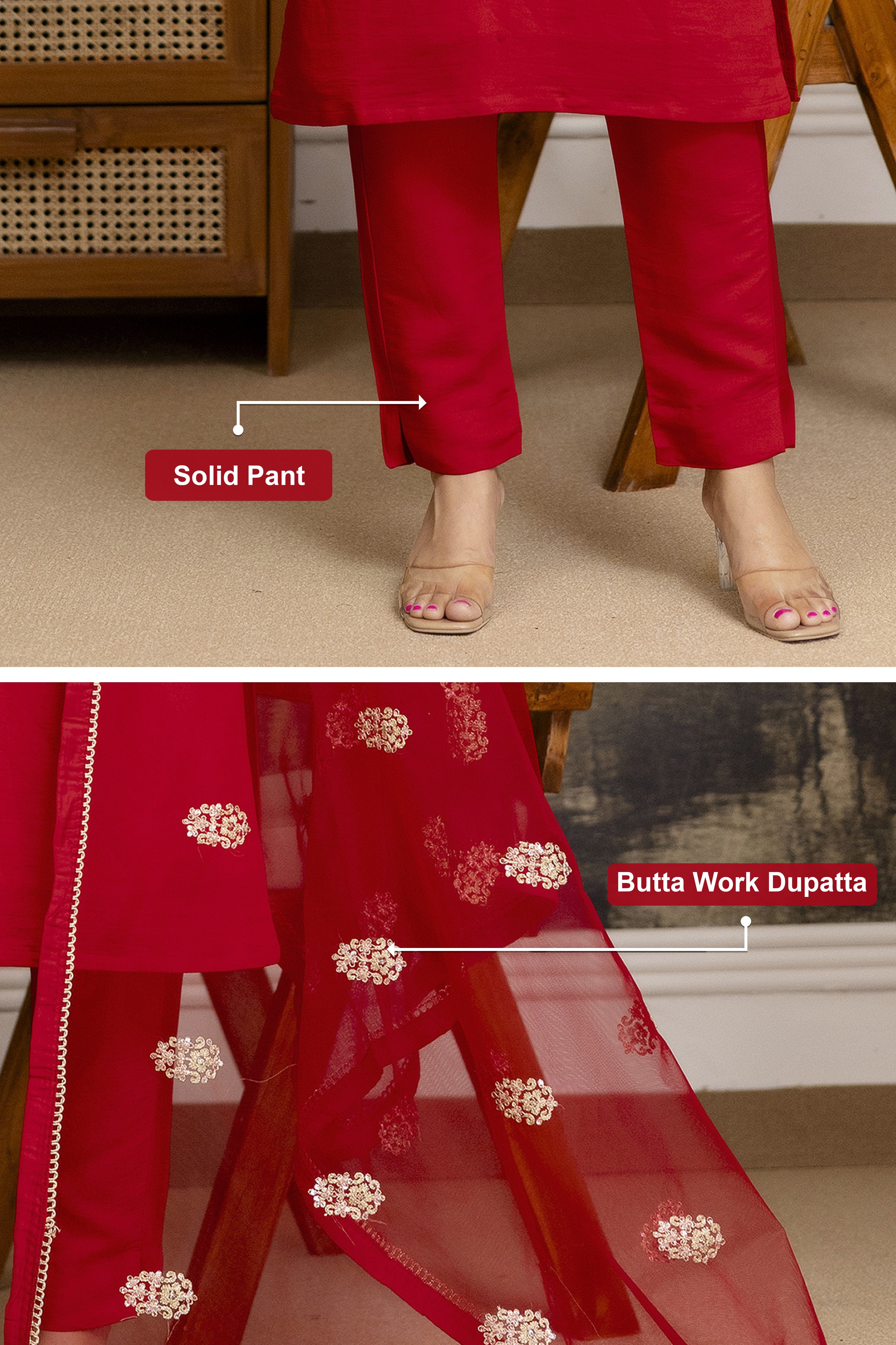 Red Chanderi Embroidery Salwar Suit with Dupatta Set For Women's Trendmalls