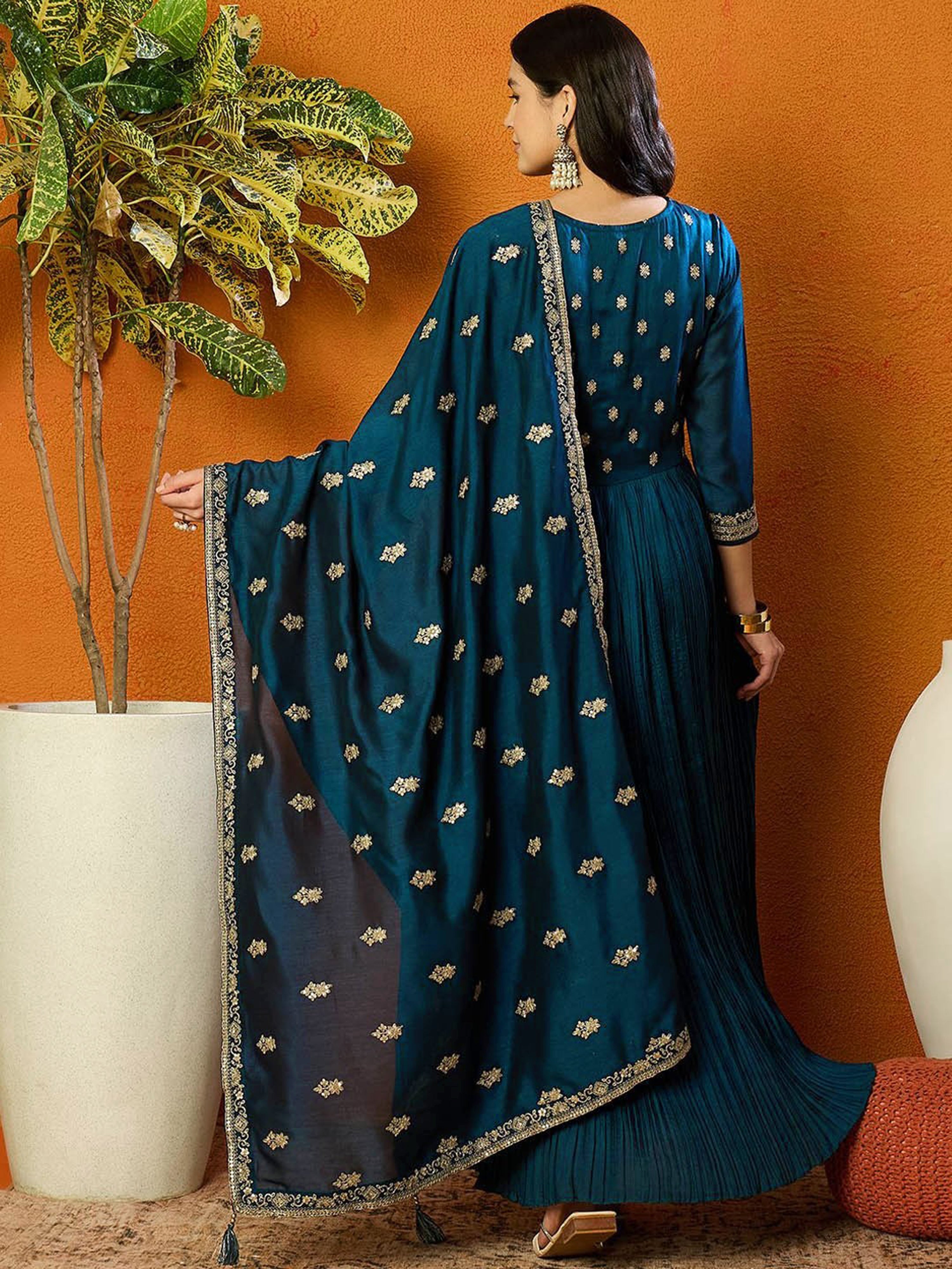 Morpeach Vichitra Silk Embroidery Salwar Suit Set Anarkali Kurta Set with Dupatta For Women's Trendmallsin
