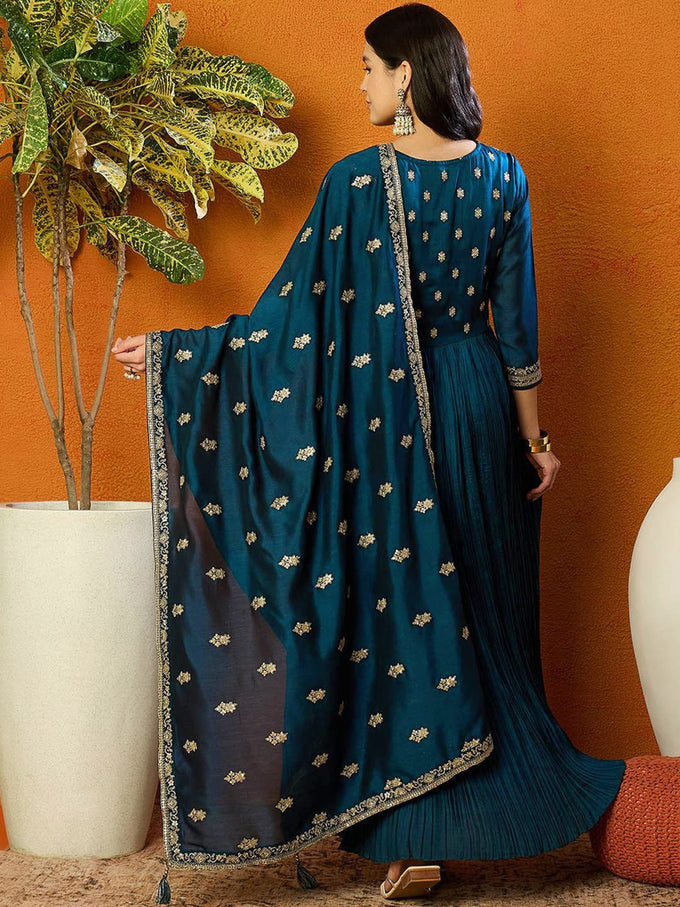 Morpeach Vichitra Silk Embroidery Salwar Suit Set Anarkali Kurta Set with Dupatta For Women's Trendmallsin