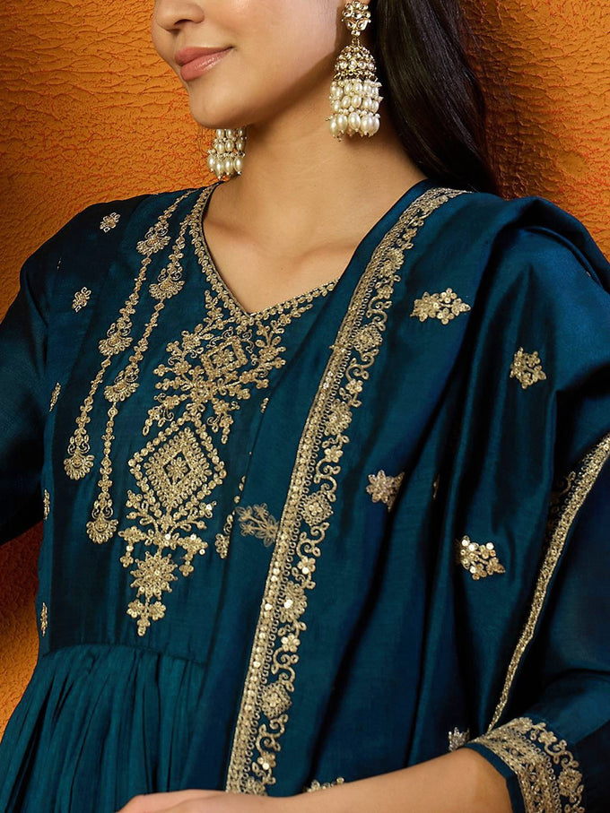 Morpeach Vichitra Silk Embroidery Salwar Suit Set Anarkali Kurta Set with Dupatta For Women's Trendmallsin