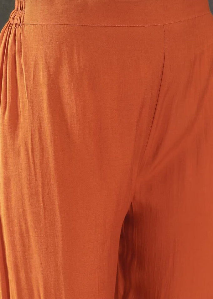 Orange Chanderi Embroidery Salwar Suit with Dupatta Set For Women's Trendmalls