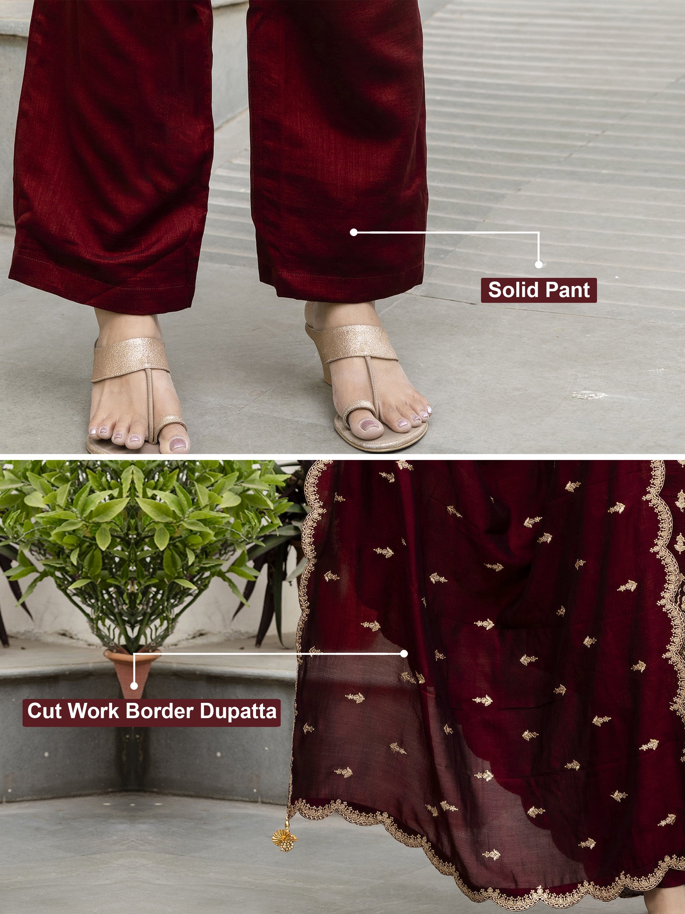 Maroon Art Silk Embroidery Sequence Work Kurta Pant Set with Dupatta for Women Trendmalls