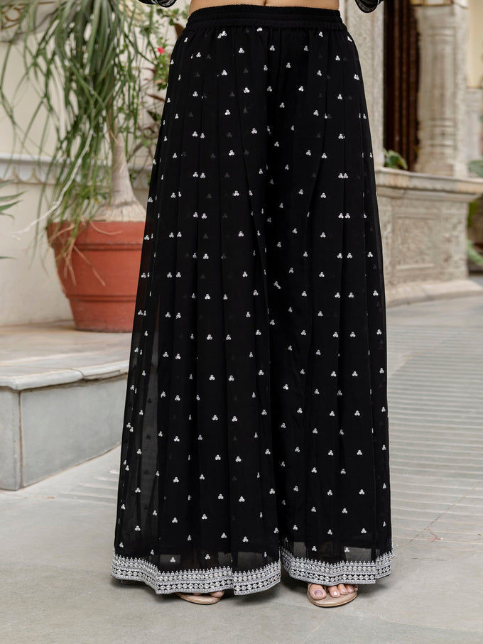 Black Georgette Embroidery Work Salwar Suit with Dupatta for Women Trendmalls