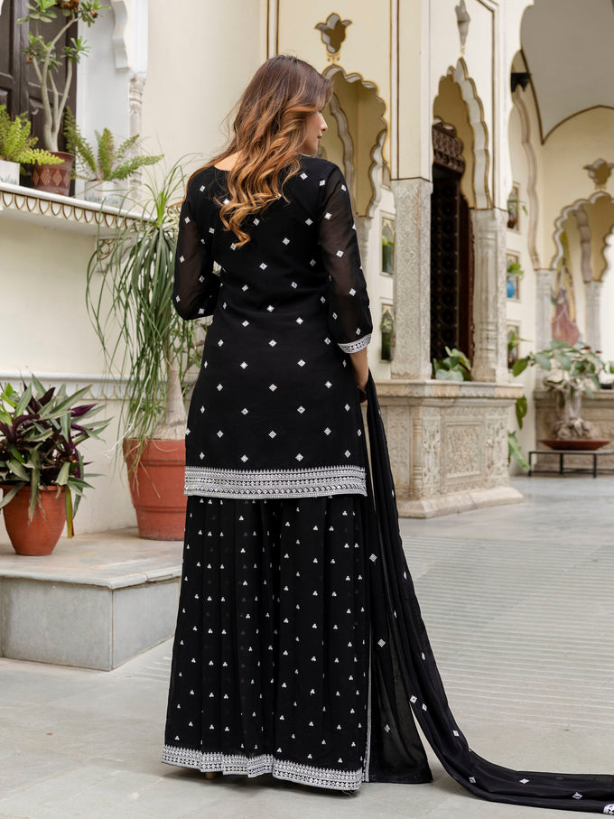 Black Georgette Embroidery Work Salwar Suit with Dupatta for Women Trendmalls